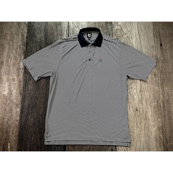 Footjoy Golf Polo Mens White Navy Striped Short Sleeve Shirt Large - Picture 1 of 8